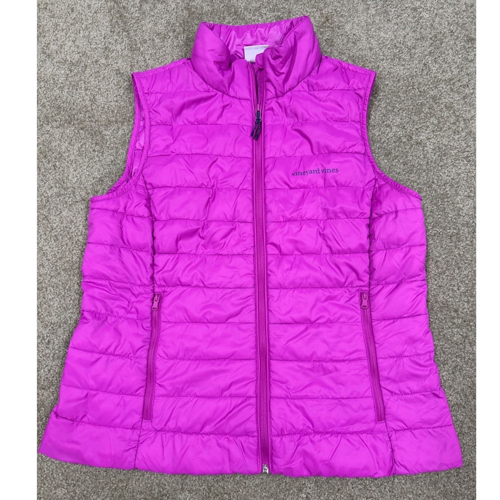 Vineyard Vines Womens Magenta Pink Quilted Puffer Vest Size M Full Zip